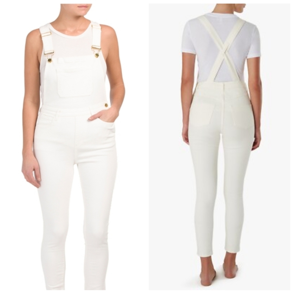 WeWoreWhat High Rise Skinny Overalls White | Size XS | NWT | Adjustable Straps